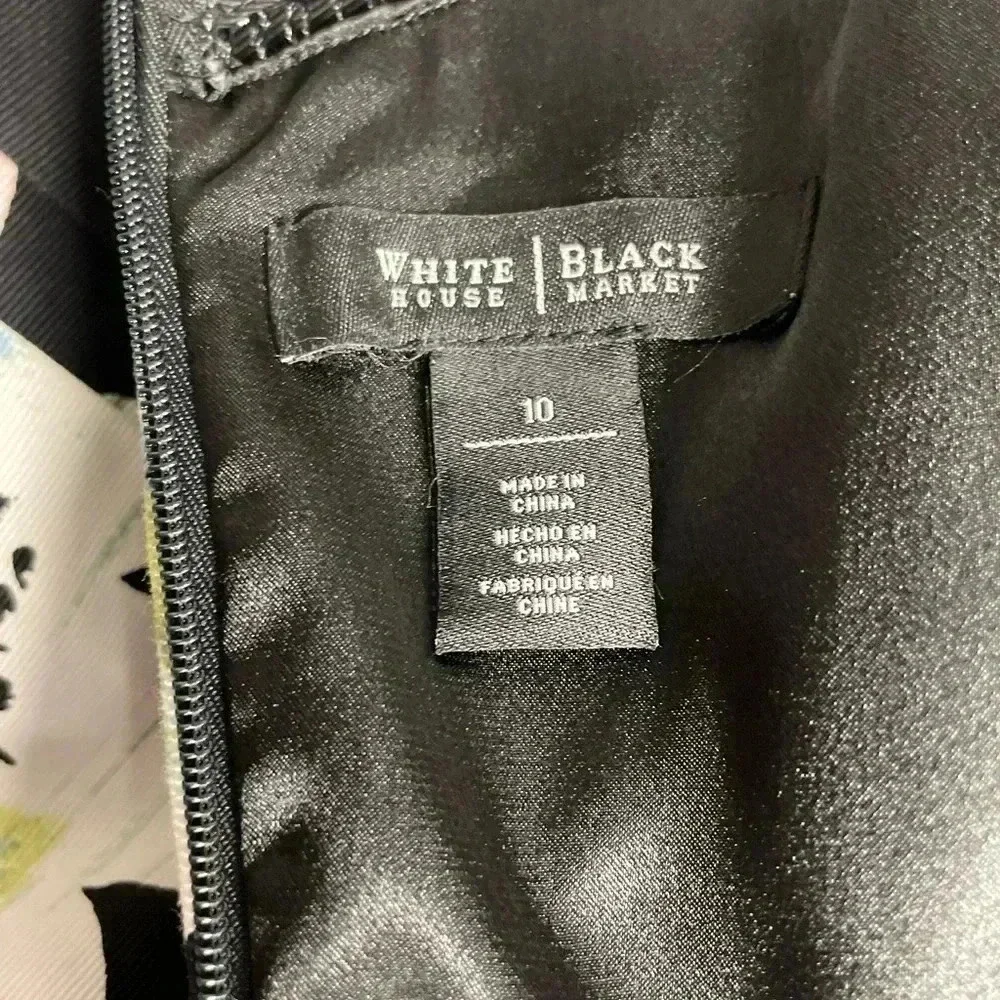 White House Black Market Black Floral Fit and Flare Dress Womens Size 10 - Picture 6 of 6